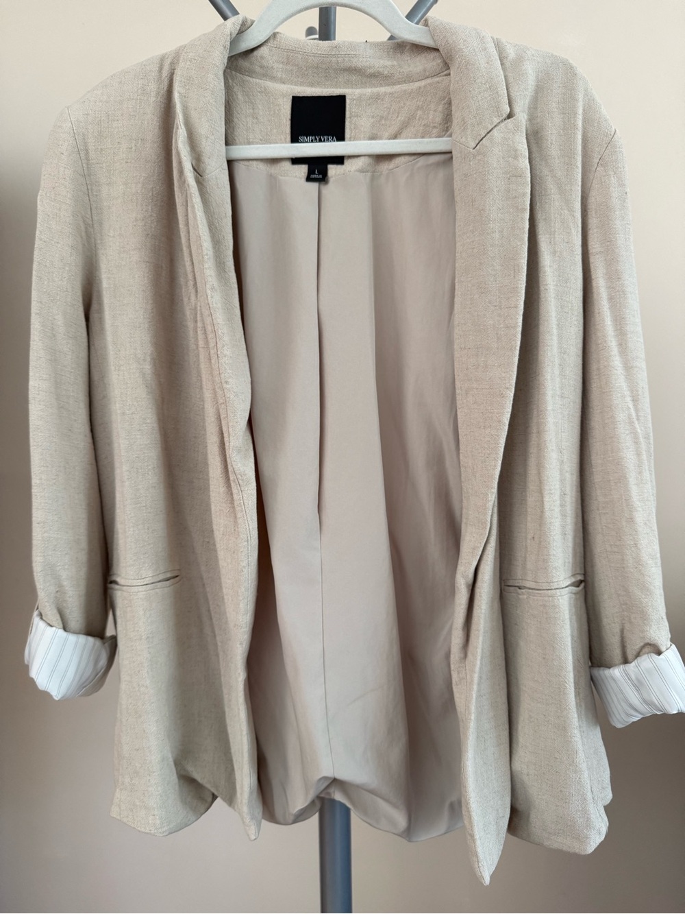Simply Vera Vera Wang Light Beige Open Linen-Blend Blazer